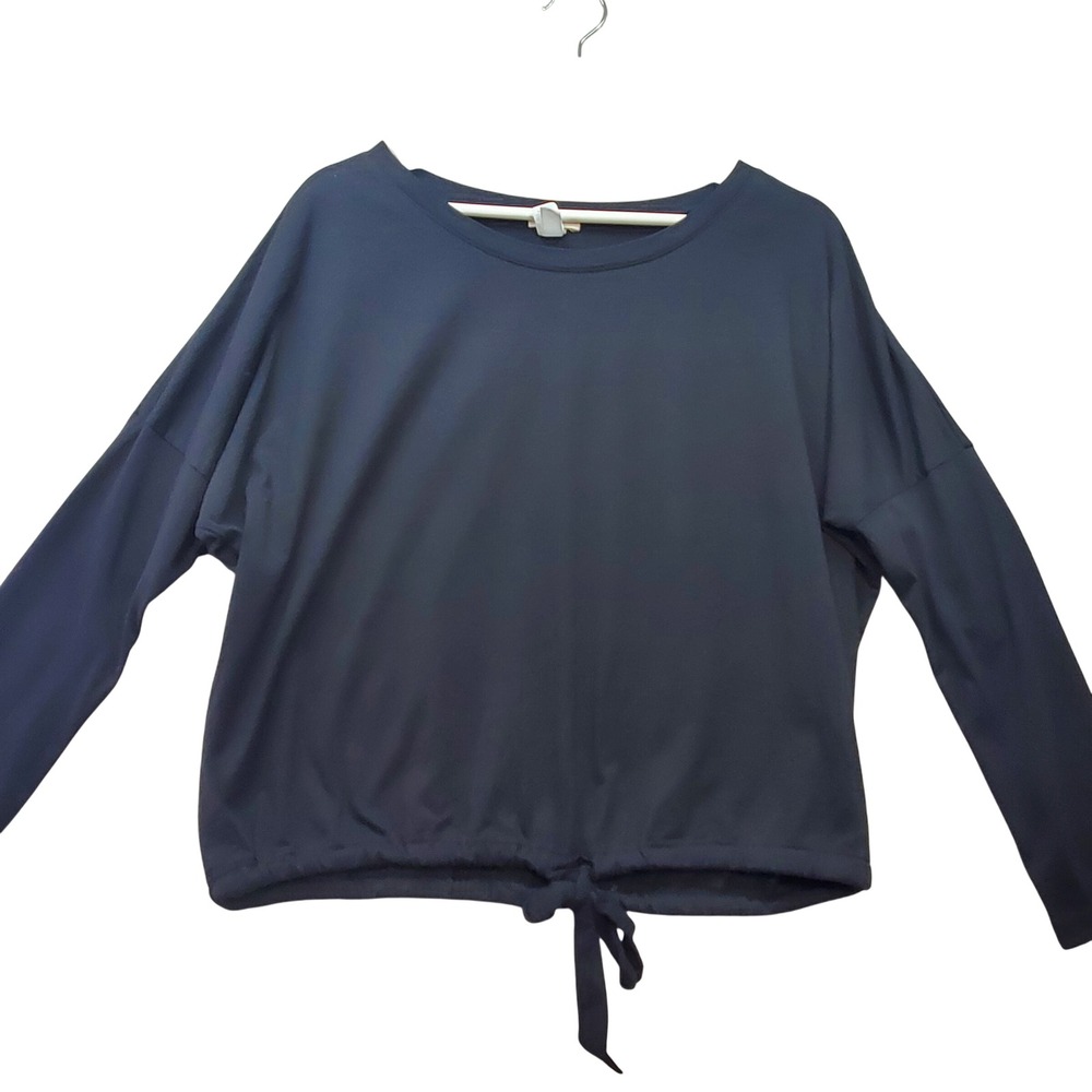 Eberjey Long Sleeve Top Womens Small Black Tie Hem Drop Shoulder Whimsy Goth‎